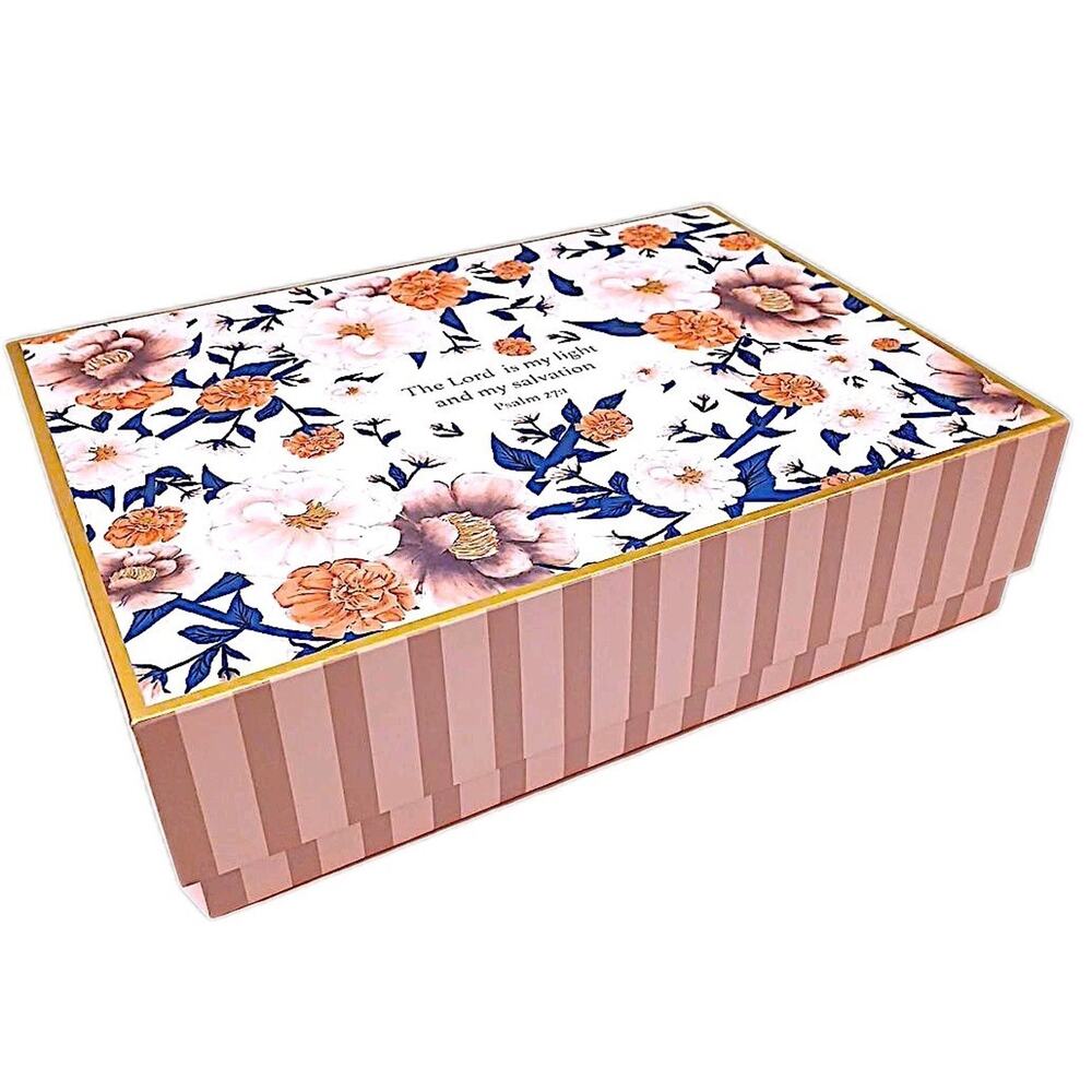 Pooch & Sweetheart STORAGE Box 12.5 x9 Floral Stripes Bible Verse Gift Victorian